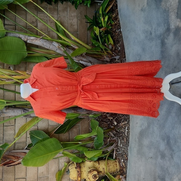 KATE SPADE Orange Eyelet Tie Waist Short Dress small - Picture 1 of 11